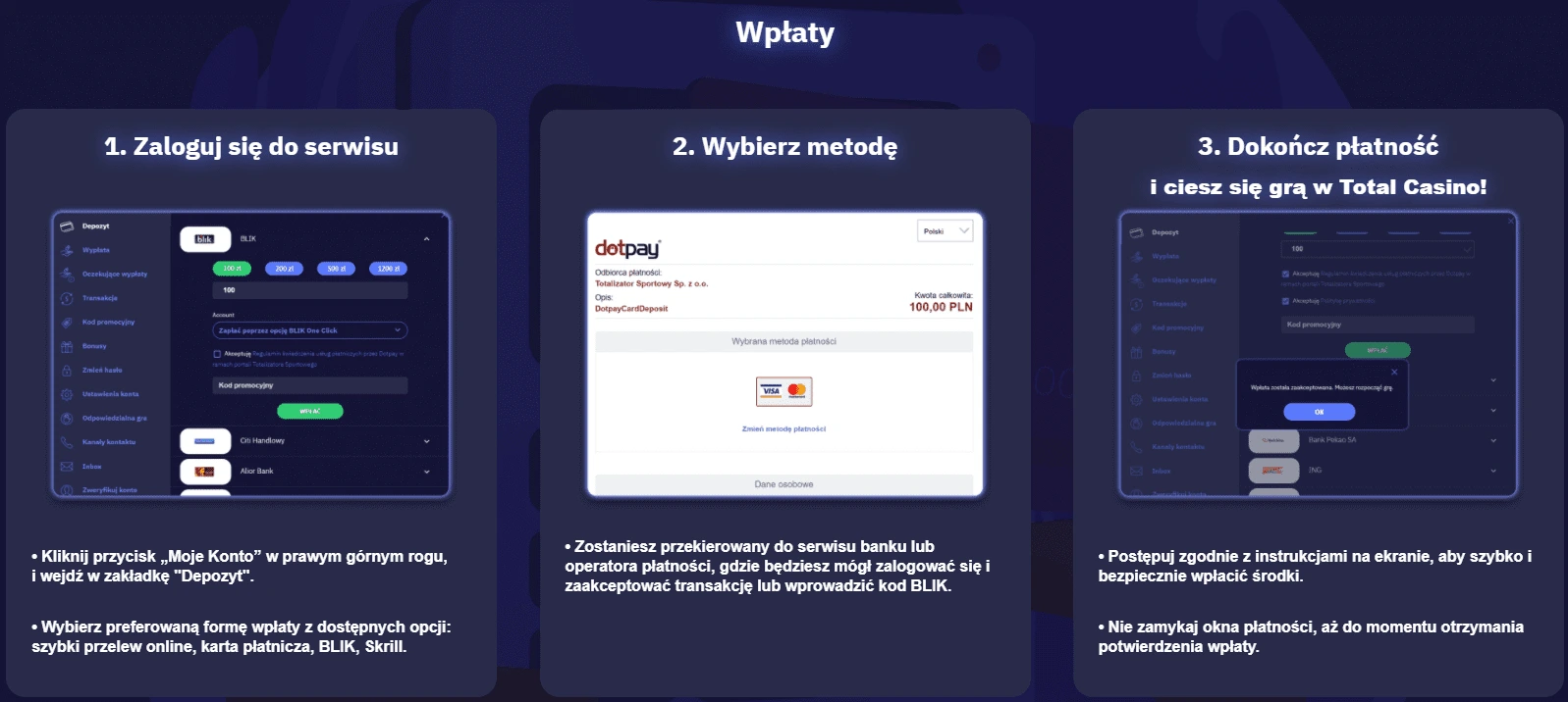 Wpłaty w Total Casino