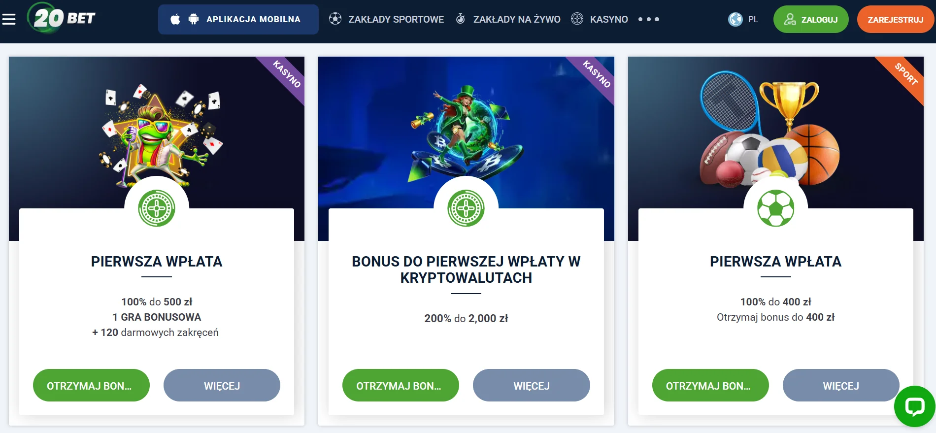 Dwa bonusy powitalne: kasynowy i sportowy