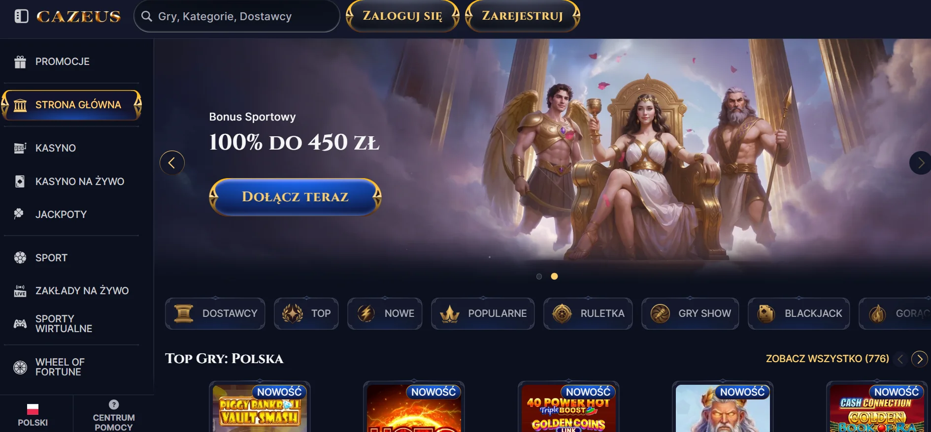 Cazeus Casino: strona główna