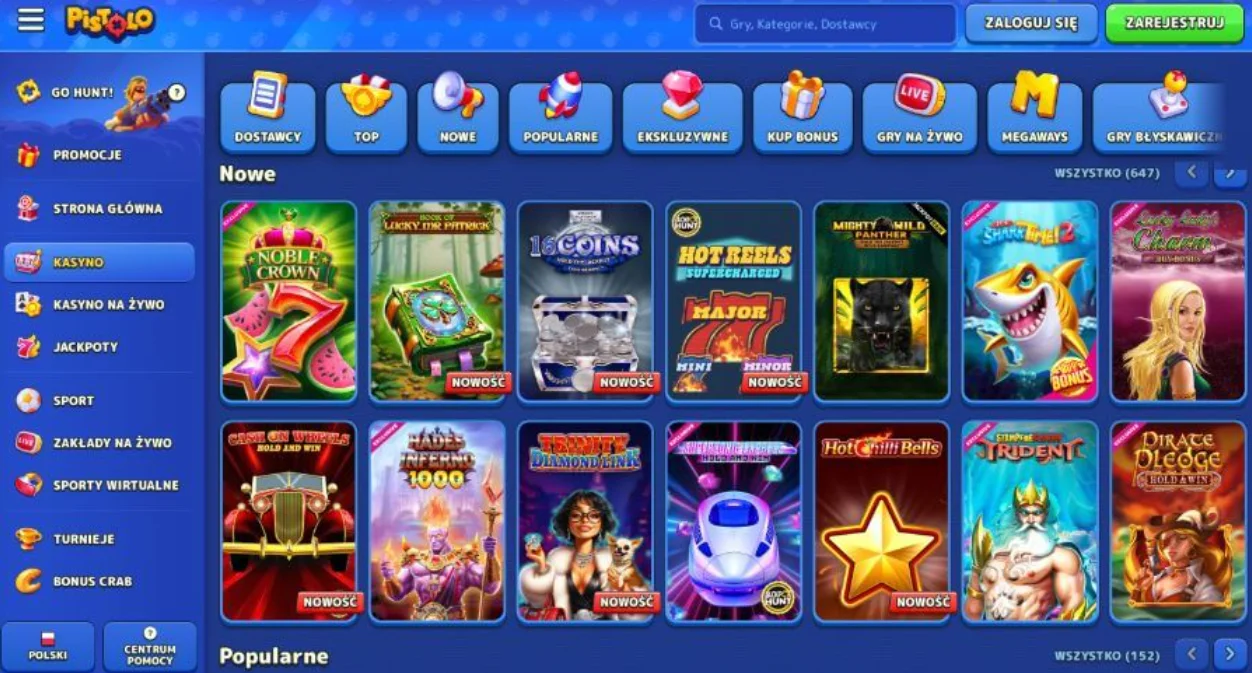 Pistolo Casino: gry od dostawców