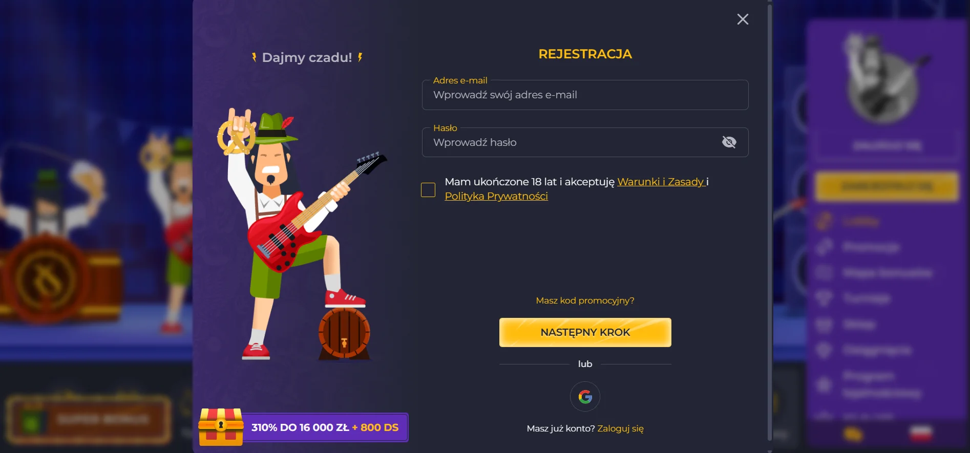 Rolling Slots: rejestracja konta