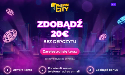 Spin City 20 euro bez depozytu, obrót x75