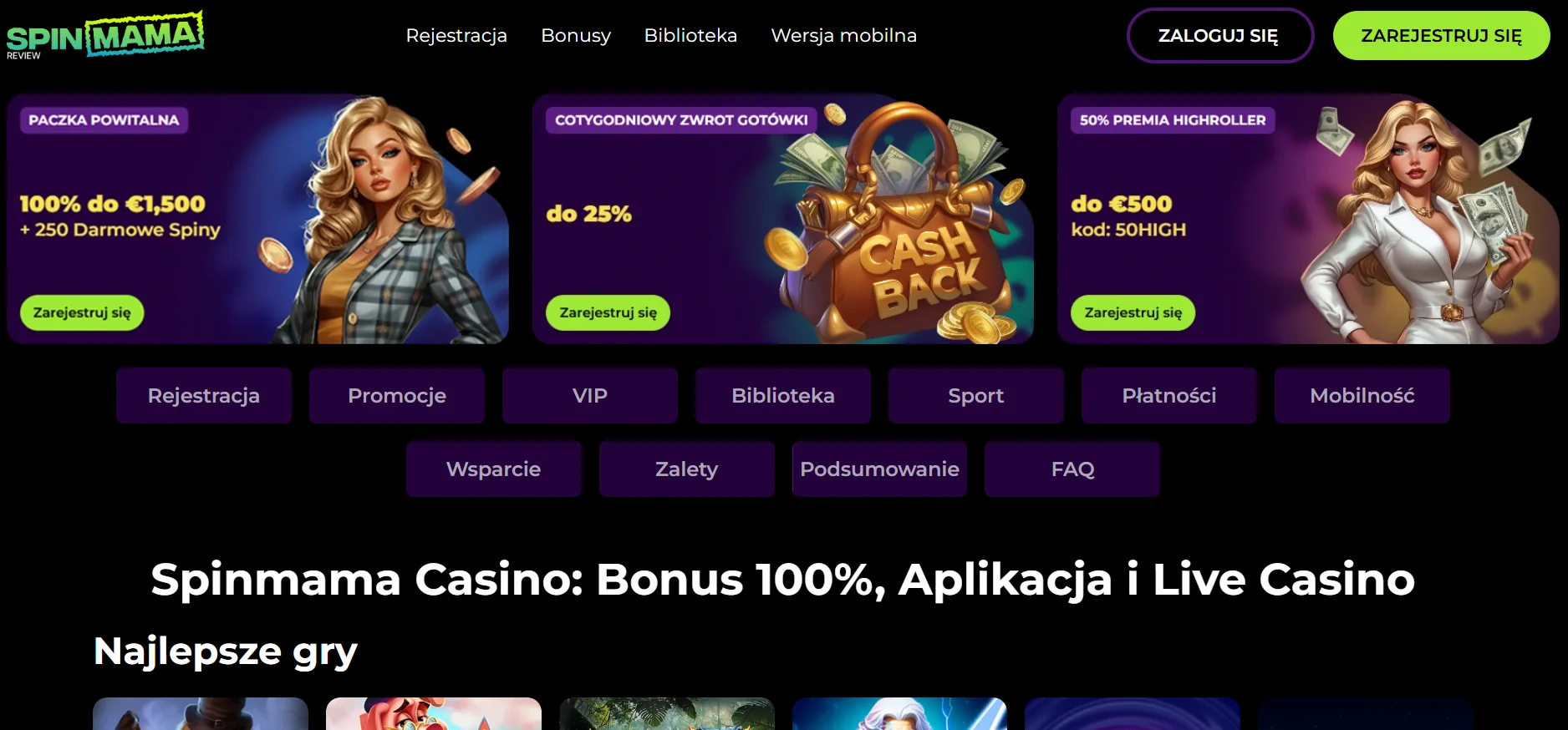SpinMama: strona główna i oferta gier