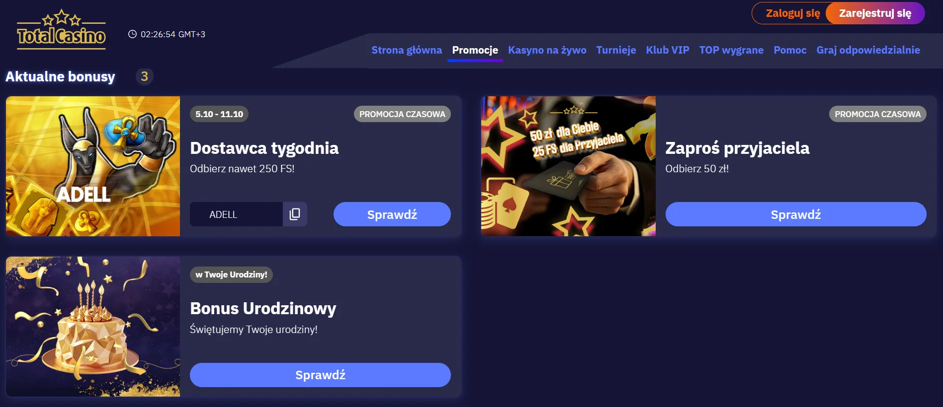 Bonus w Total Casino, legalnym kasynie bez metody AstroPay w kasjerze