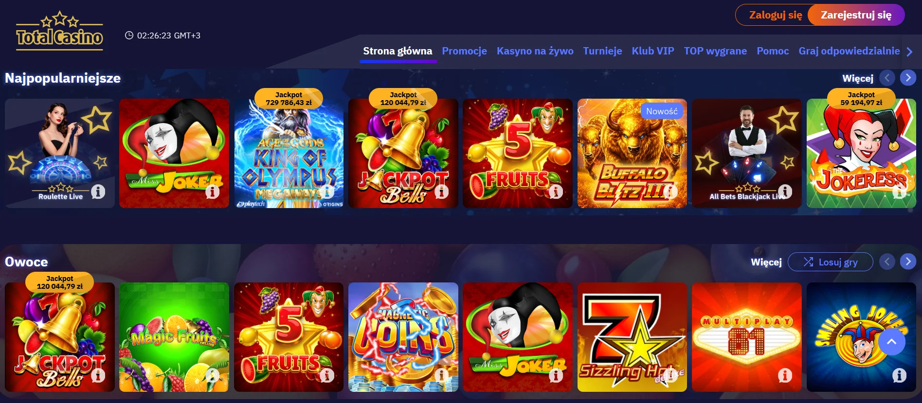 Gry w Total Casino, legalnym kasynie z grami SYNOT