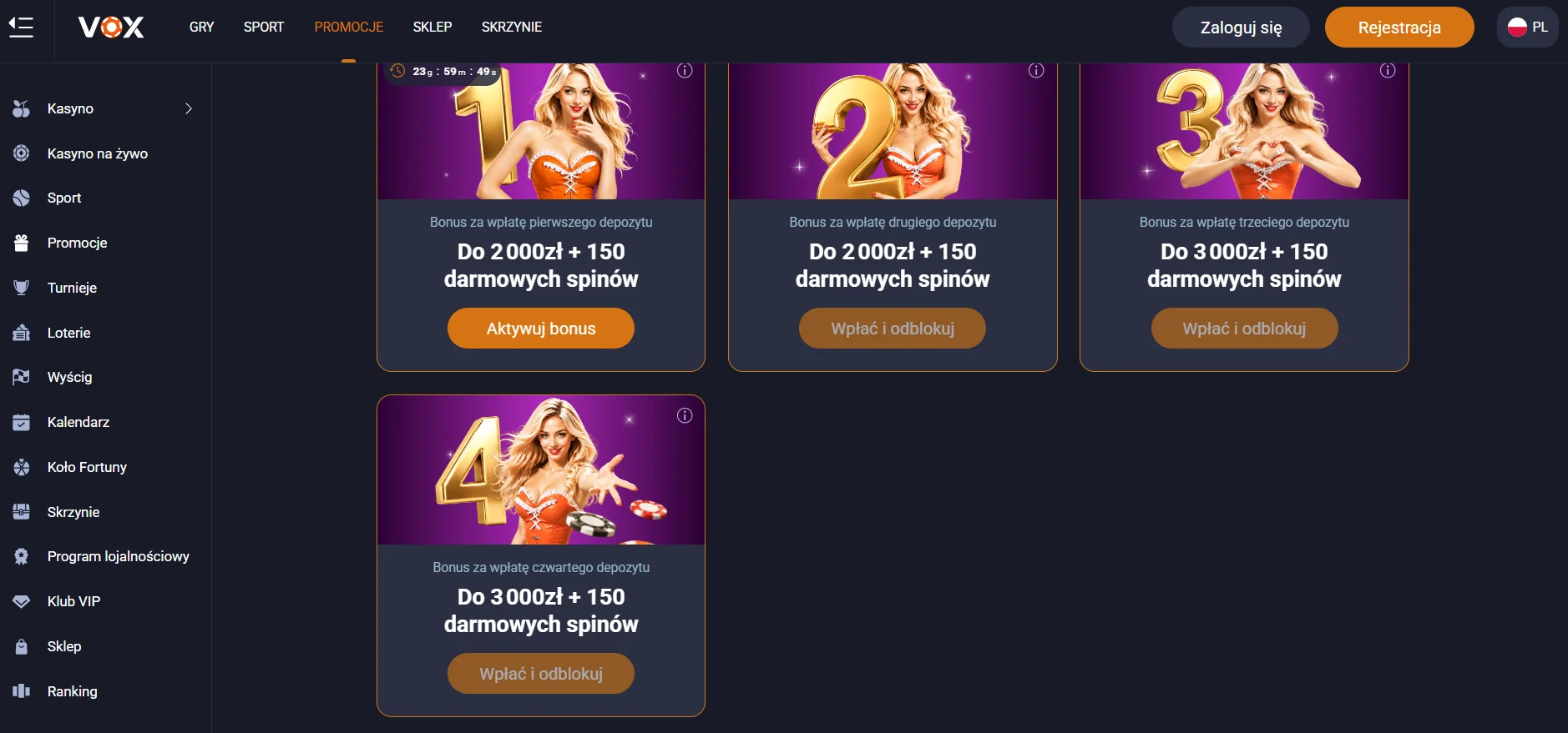 Pakiet powitalny i oferty na kolejne wpłaty